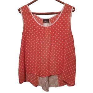 OBJEX Orange Tank with White Polka Dots and Rear Lace Size 2X
